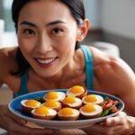 Faça uma imagem de uma mulher fazendo a dieta e comer 10 ovos por dia